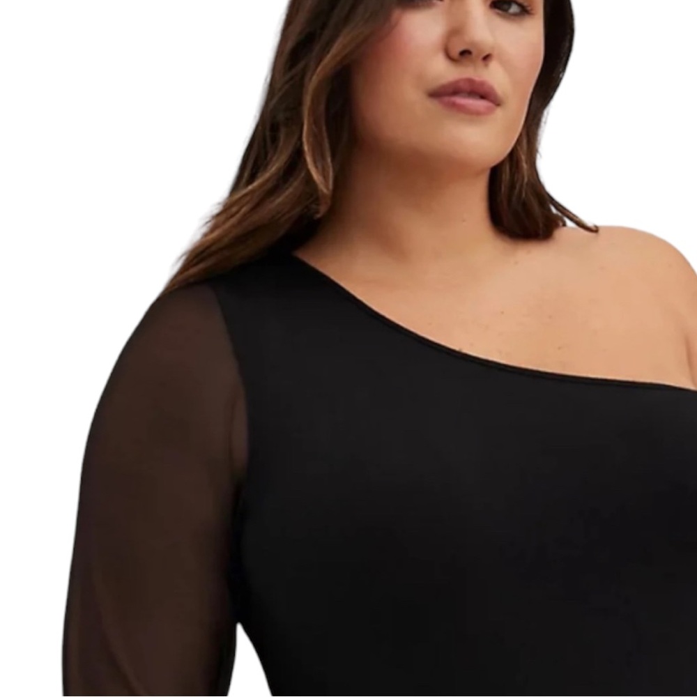 NWT Torrid Women's one shoulder sheer mesh sleeve black top, Sz 3X - Picture 4 of 14